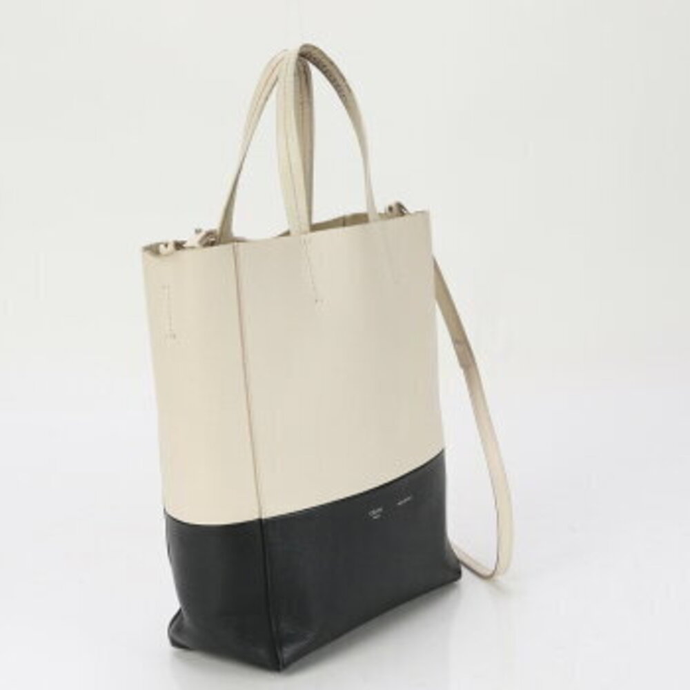 Celine Vertical Cabas Leather Shoulder Bag Crossbody Handbag Tote Two Tone - Picture 3 of 14